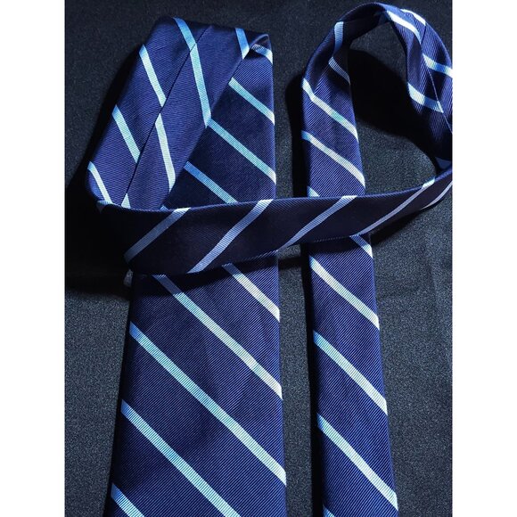 Vintage Jos A Bank Classic Men's Striped Silk Tie Navy Blue - Picture 11 of 12
